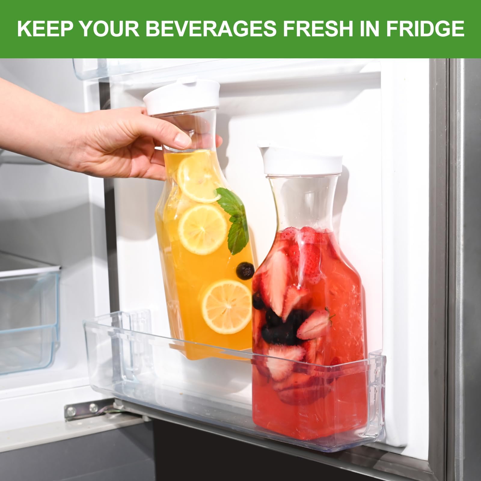 Set di 8 caraffe in plastica con coperchio, caraffe da 1 litro per bar mimosa, contenitori per succhi di frutta, bottiglia d'acqua, contenitore per latte, contenitori trasparenti per bevande per