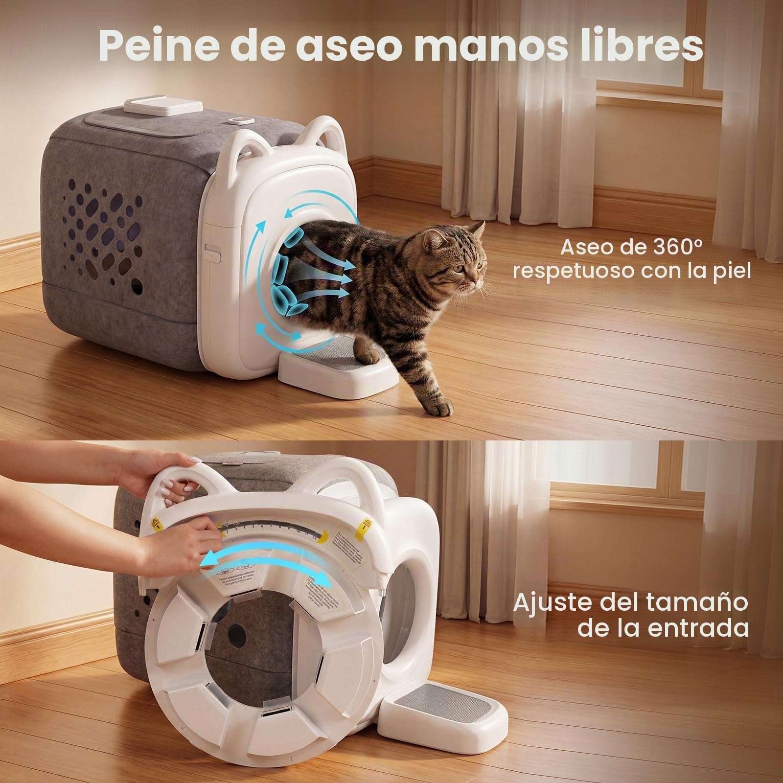 Cat Self Groomer Pro para control de bolas de pelo y alivio de la muda, cepillo de 360° respetuoso con la piel, herramienta quitapelos para mascotas, autolimpieza suave, recogida automática