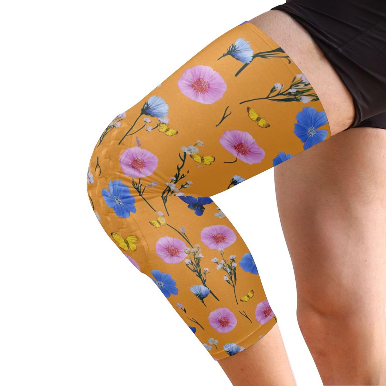 JUNZAN Colorful Flowers Basketball Knee Pads for Youth Kids Wrestling Knee Pads with Sleeves Sport Kneepads for Volleyball Football Orange