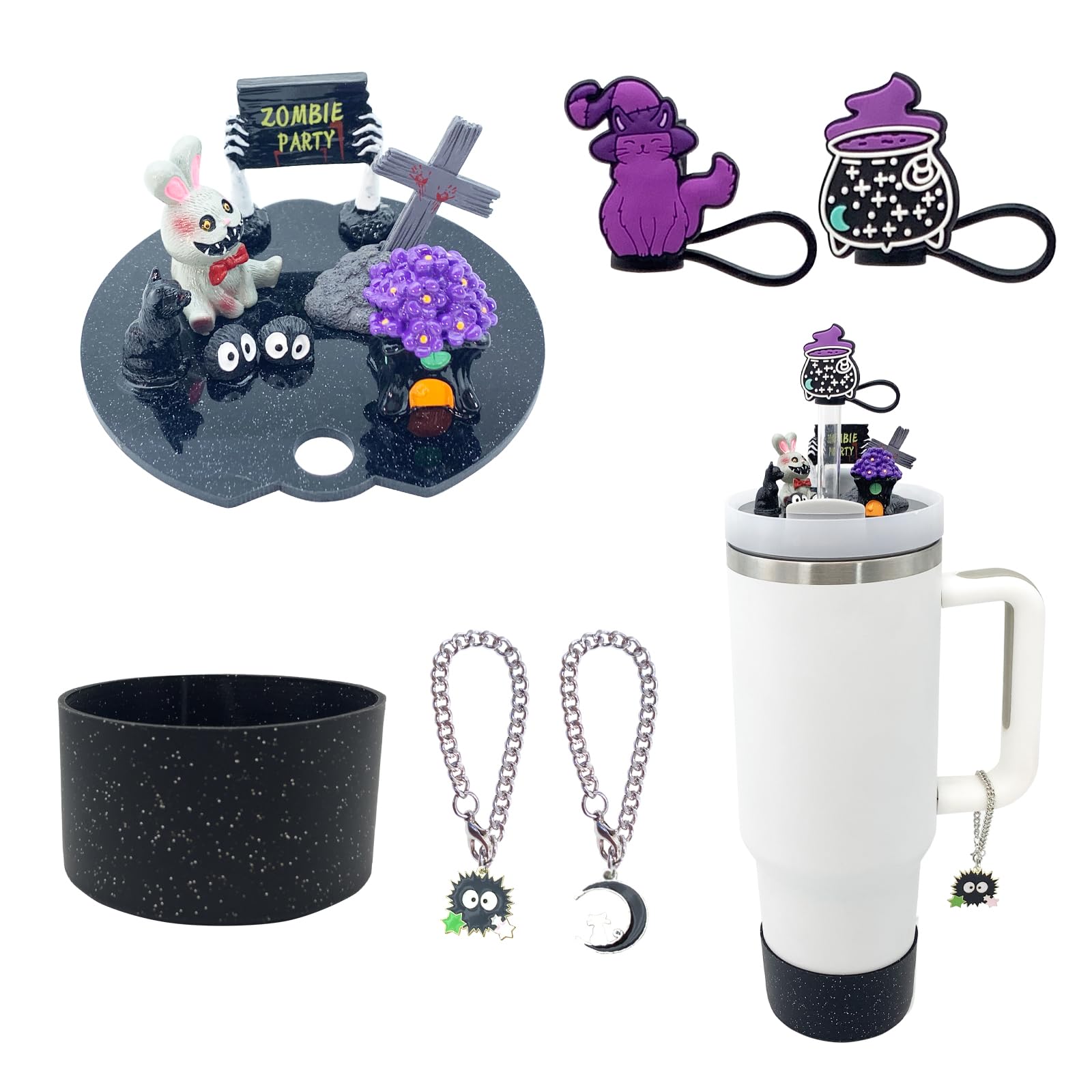 Personalized Stanley Cup Name Plate for H2.0 40oz Tumbler, Halloween Stanley Cup Lid Accessories Set, Ice Plate Topper, Straw Topper Cover Cap, Lid