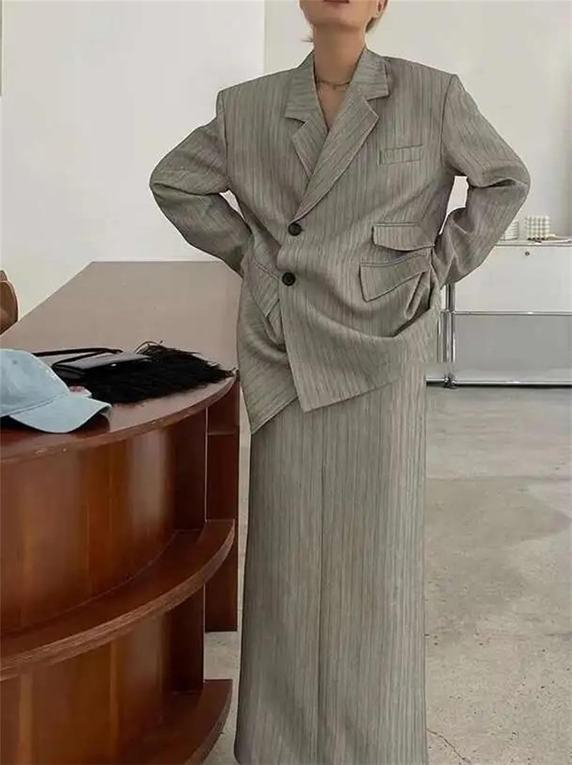 Women’S Blazers Skirts Set Diagonal Buckle Designer Striped Suit Sets Female Office Work Professional Outfits