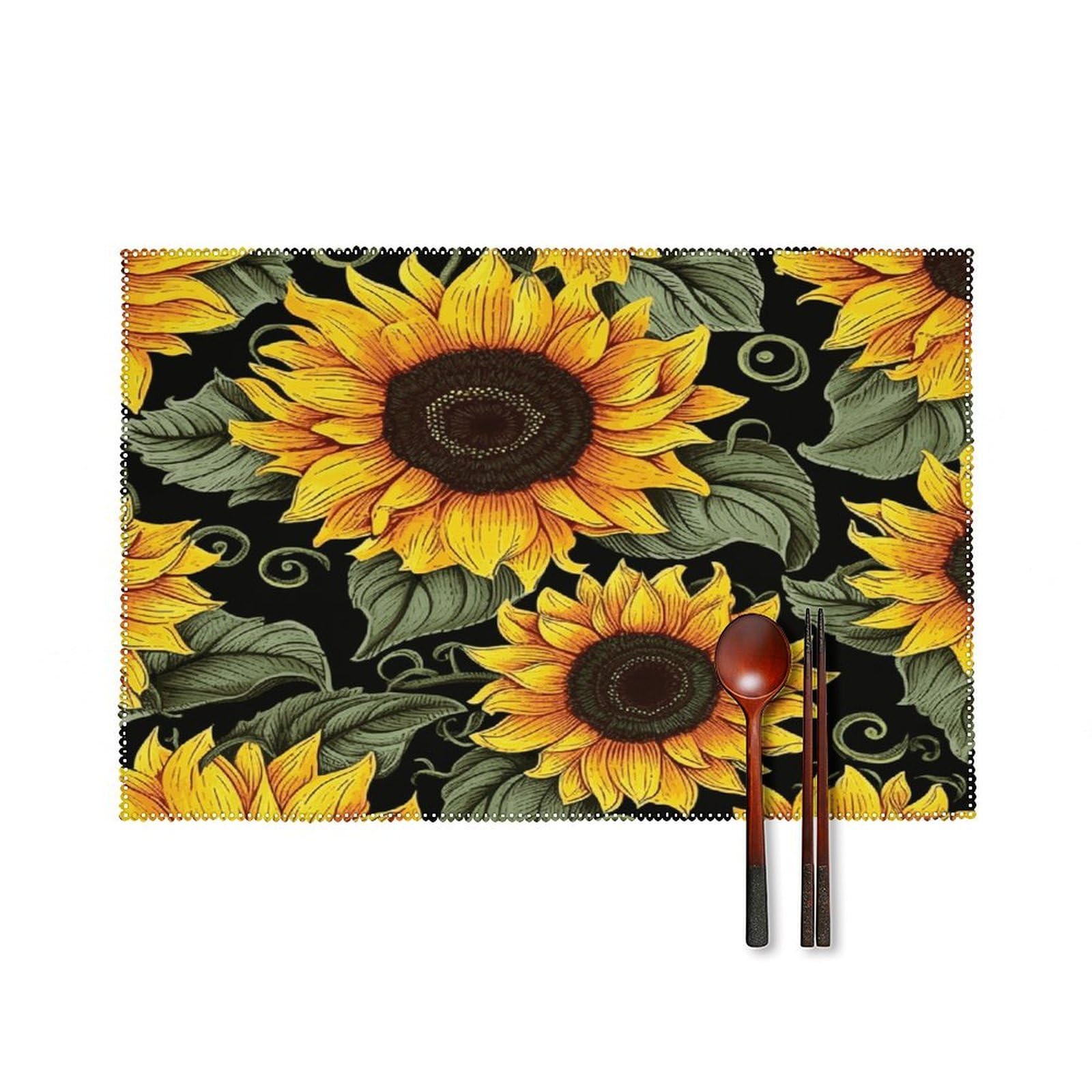 Fodpand Style Floral Sunflower Placemats Set Of 4 Place Mats Table Mats