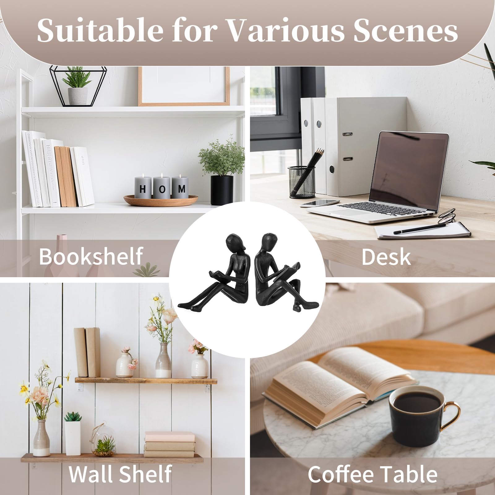 Sziqiqi Robuste Buchstützen für Bücher: Dekorative Buchstützen für Regale, Bücherregal, Schreibtisch, Tisch, Büro, Gusseisen, Buchstützen für Männer, Frauen, Nerdische Buchliebhaber, Lesepaar-Statuen
