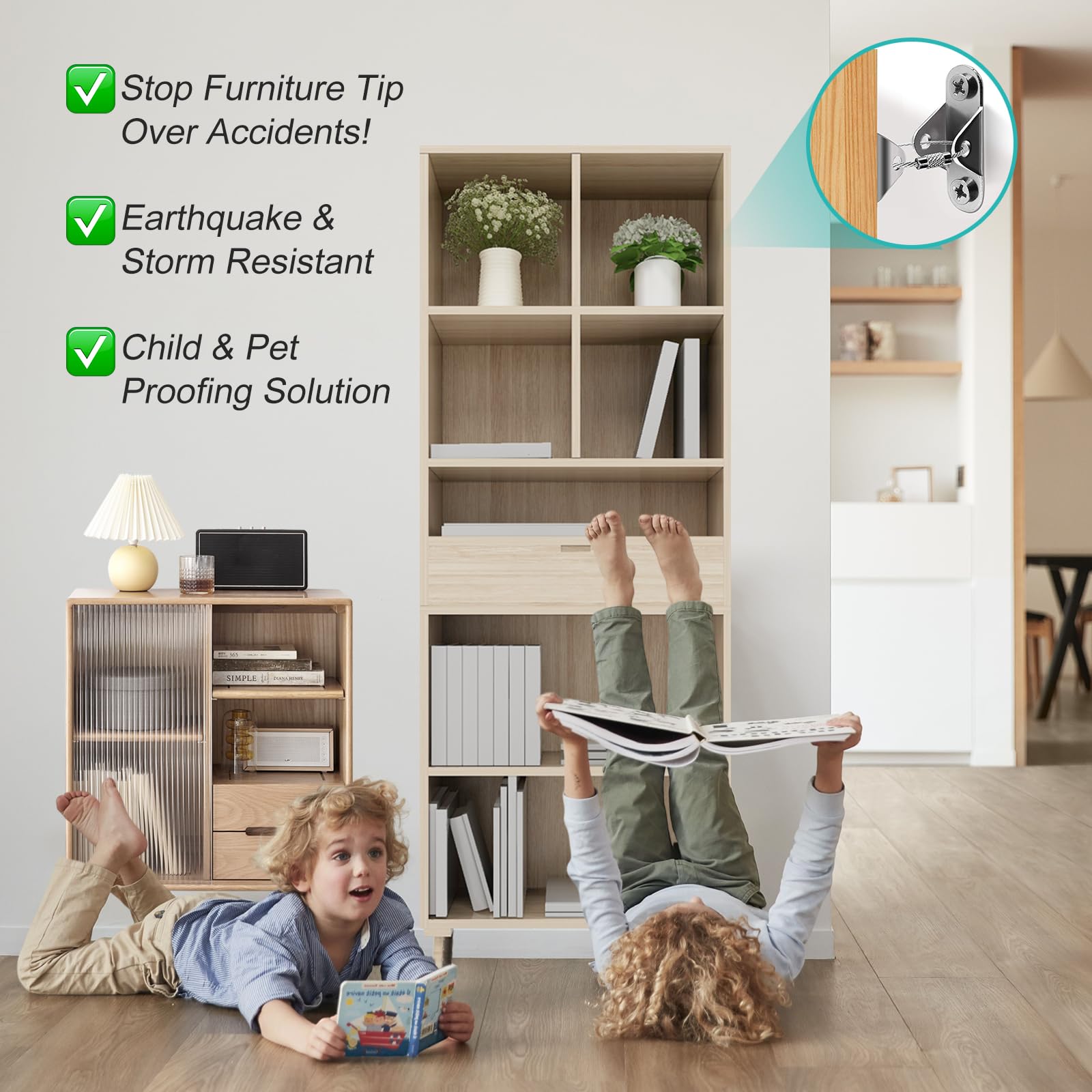 4 Pack Furniture Wall Anchor Kit, Heavy Duty Anti-Tip Furniture Straps & Anchors for Baby Proofing Secure Bookshelf, Dresser - Image 4