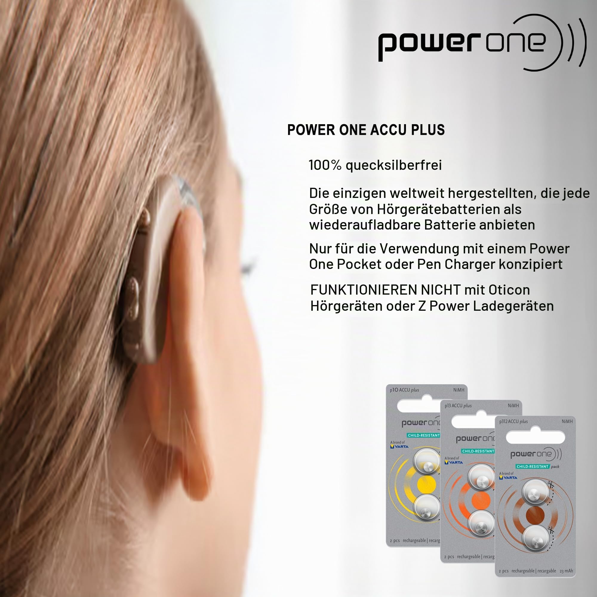 Powerone Accu 13 Wiederaufladbare Hörgeräte Batterien Größe 13