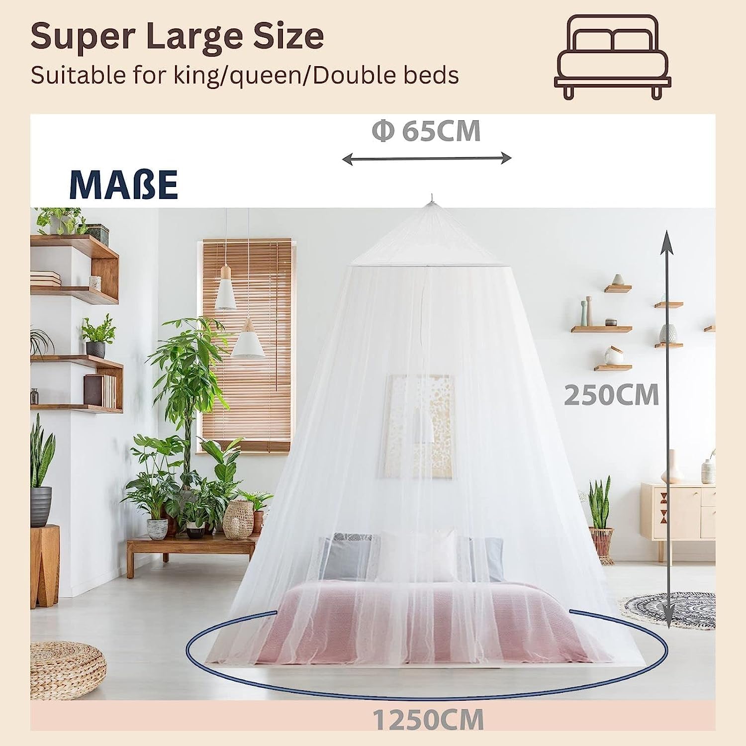 Moustiquaire pour lit | Protection Contre Les Insectes pour Lits Simples et Doubles - idéale pour Les Voyages | Auvent Comprenant Chevilles, Crochets adhésifs et Sac (White-A)