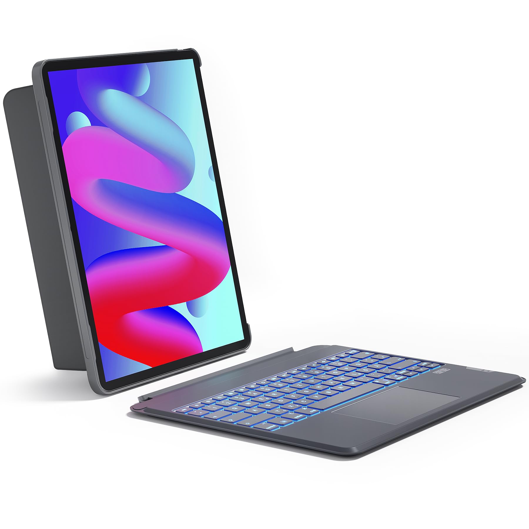 Inateck Tastatur Hülle für Air 13 Zoll M4/M3/M2(2026/2025/2024),iPad Pro 12.9 Zoll,Hoch-/Querformat Ständer,Abnehmbare Touchpad mit 7-Farbiger Hintergrundbeleuchtung,QWERTZ,KB04118
