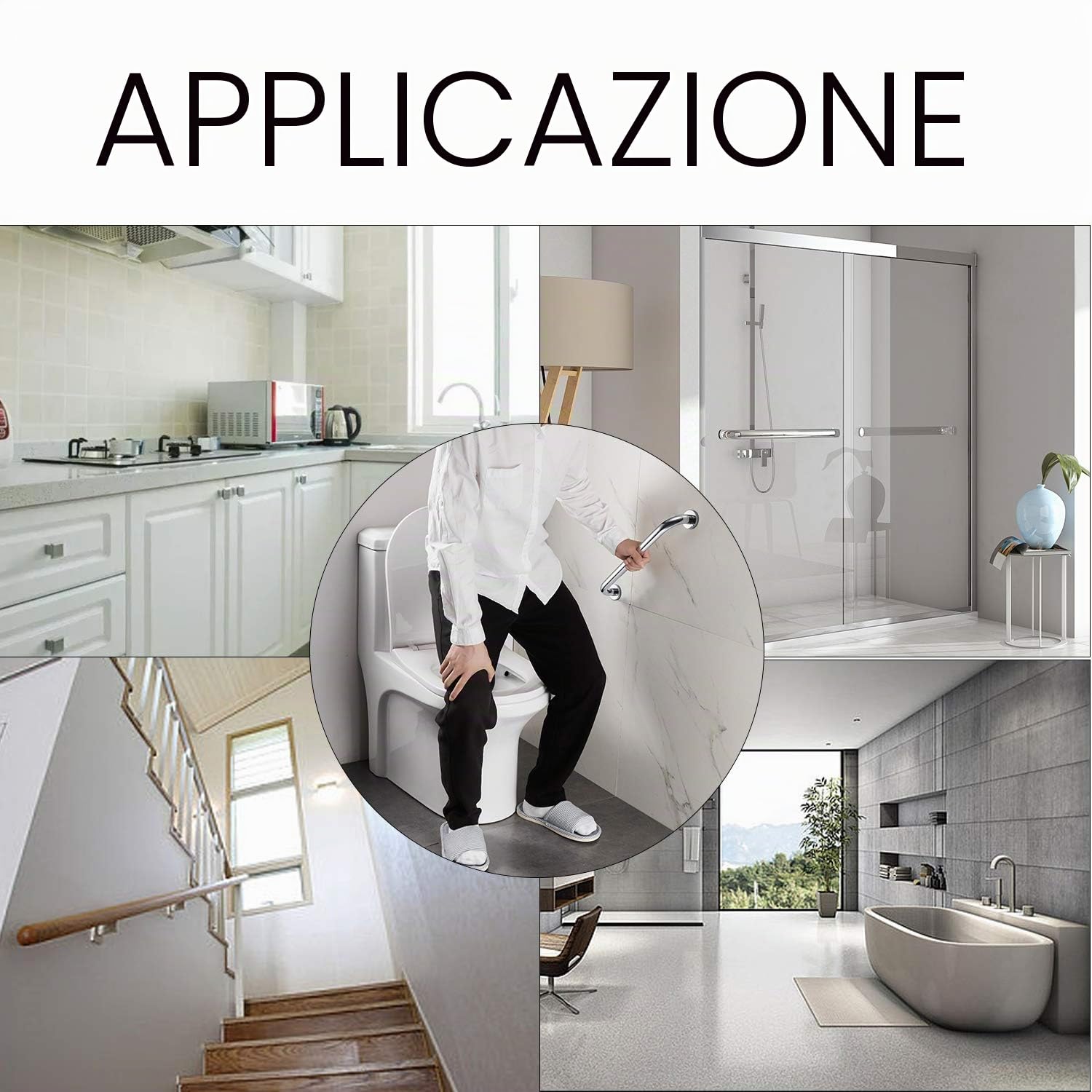 Maniglione per Doccia per Bagno, Maniglia di Sicurezza Antiscivolo per Muro, per Vasca da Bagno, WC, Barre Scorrevoli, Ottone Cromato Lucidato (30 cm)