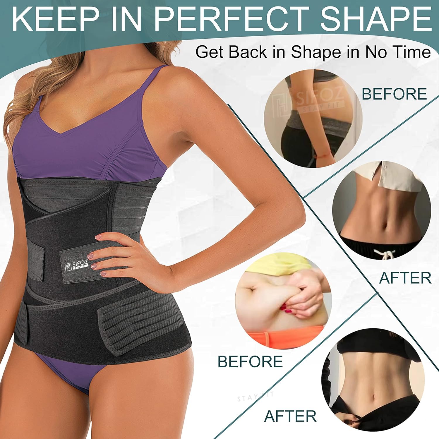 Sifoz Neoprene 3 In 1 Postpartum Support-Recovery Belly Belt Free Size Abdominal Support For Post Delivery,Slimming Waist,Lower Back Pain,Tummy Reduction Belt For Belly After Delivery C-Section Black - Image 3 thumbnail