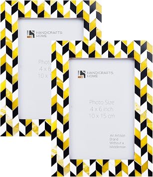 Handicrafts Home 4x6 Picture Frame Set of 2, Yellow Black & White Resin Inlay Photo Frame for Tabletop Display, Bookshelf, Multi Picture Frames Collage - Cuadros para fotos marcos para fotos de pared