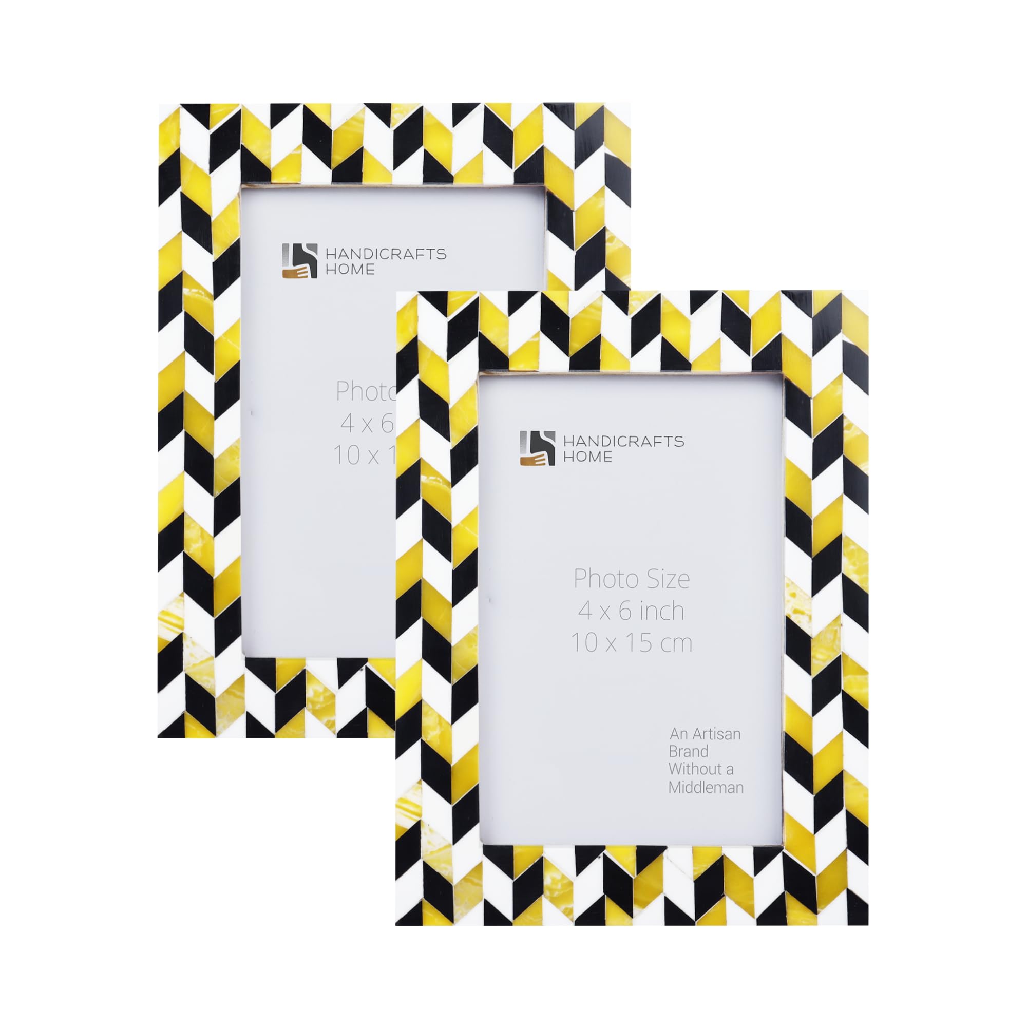 Handicrafts Home Artemis 4X6 Picture Frame Set Of 2, Yellow Black & White Resin Inlay Photo Frame For Tabletop Display, Bookshelf, 4X6 Wall Decoration, Photo Frames-2 Set, Multi Picture Frames Collage Picture
