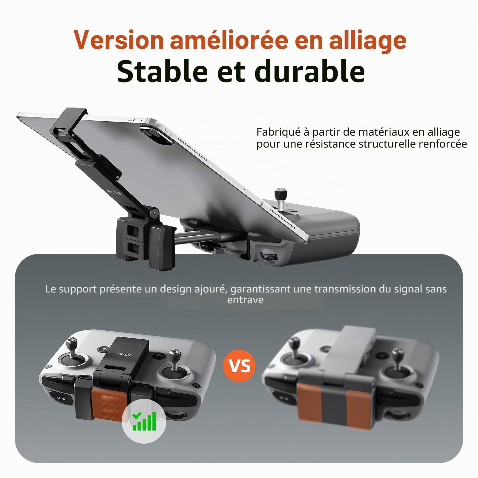 FPVtosky Support de Tablette démontable pour DJI Lito 1/ X1 /Mini 5/4 Pro/Mini 4K/Neo 2/Flip, Support de Montage Pliable pour iPad de 7-12 Pouces, Comprend Un Collier et 2 câbles pour DJI RC-N1/N2/N3