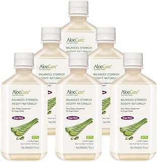 AloeCure Pure Aloe Vera Juice Grape Flavor 6x500ml Bottles, Acid Buffer, Certified Organic Aloe Processed Within 12 Hours ...