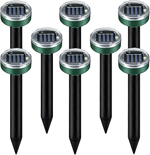 ELLASSAY Ultrasonic Mole Repellent Solar Powered 8 Pack Sonic Mole Deterrent Spikes,Snake Gopher Vole Repellent for Lawn G...
