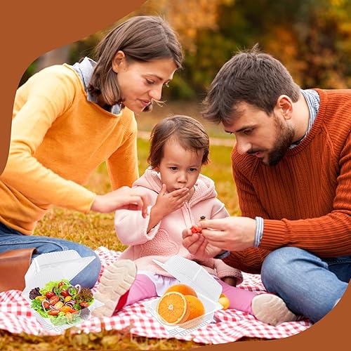Miniatura 6 de Jizvxe 300 recipientes de plástico transparente para llevar, bandeja cuadrada con bisagras, cajas de alimentos desechables con tapas para pasteles,