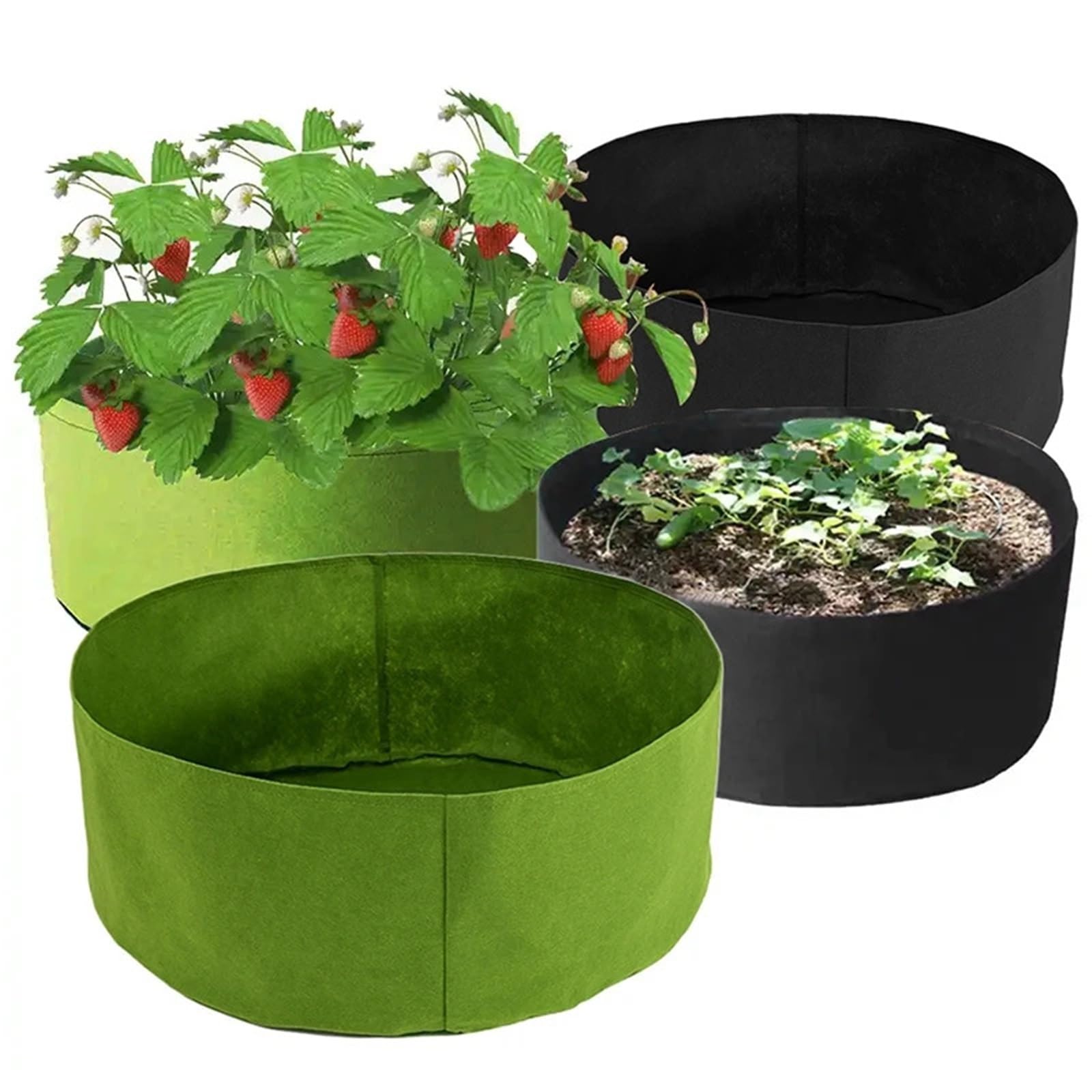 Pflanzsäcke Runde Filz-Wachstumsbeutel, Pflanzengarten-Zubehör, Erdbeer-Gemüse-Kartoffel-Pflanztöpfe, Gewächshaus-Pflanztasche Für Gemüse, Blumen, Früchte(Black,80cmx30cm)