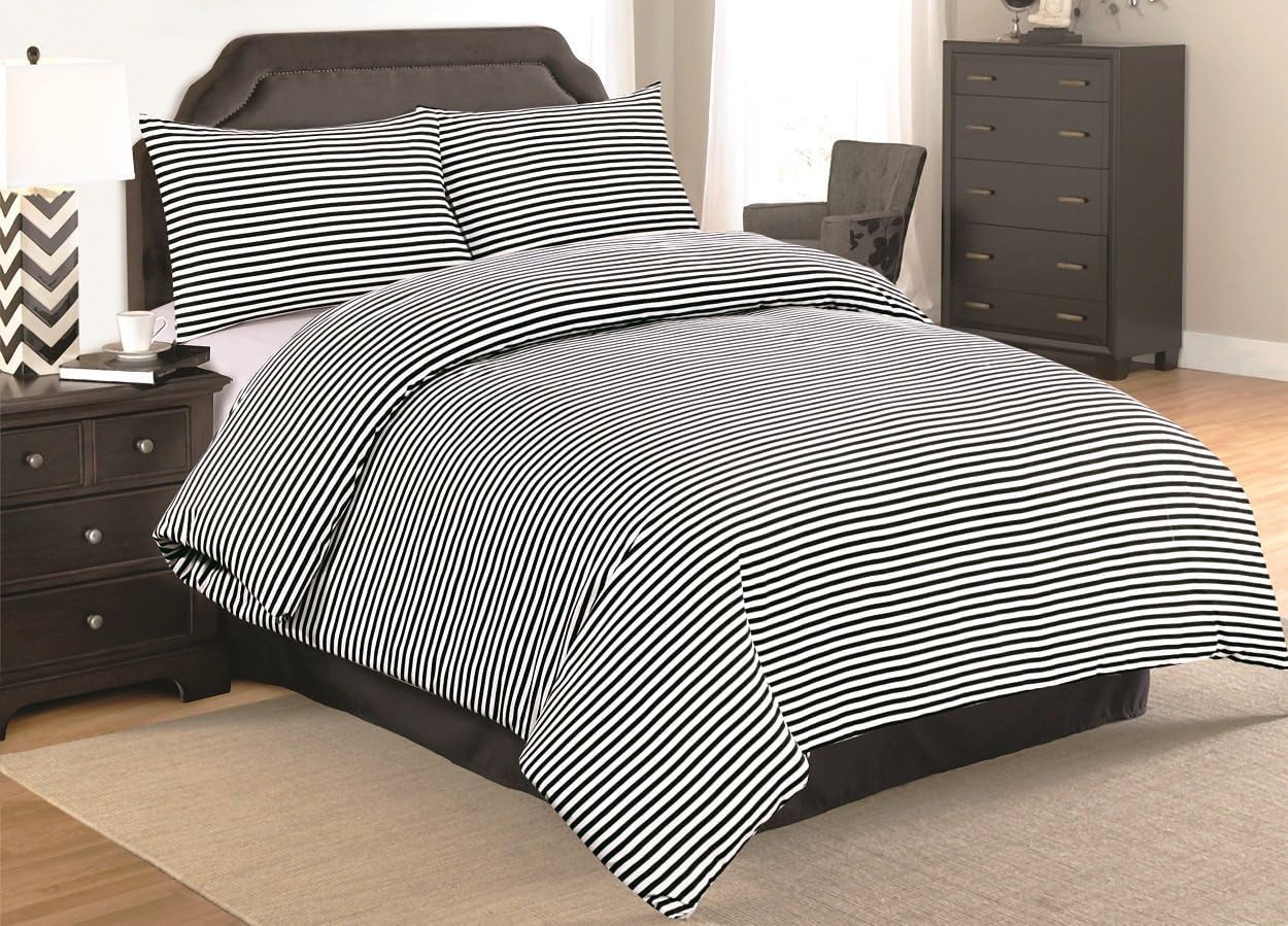 NIYS Luxury BeddingPercale Double Stitching Duvet Cover Set in Different Designs in Single, Double and King Size (Stripe WB, King Duvet Set (220X230 CM))