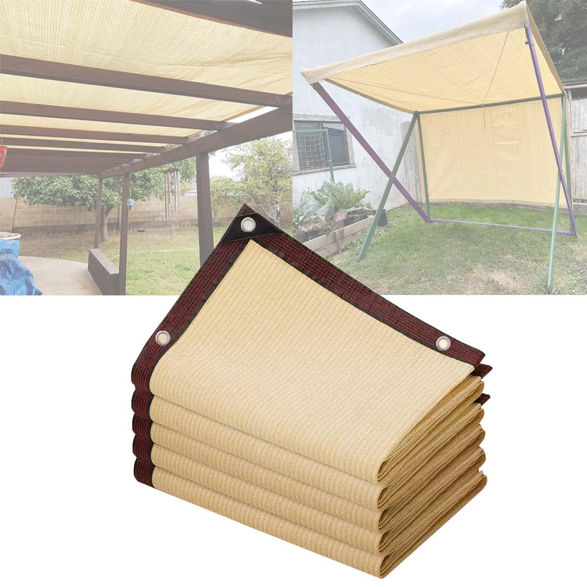 KLGFBDC UV Resistant Beige Shade Net for Plants Greenhouse Barn & Kennel 90% Sun Protection (4x10m / 13x33ft) with Eyelets