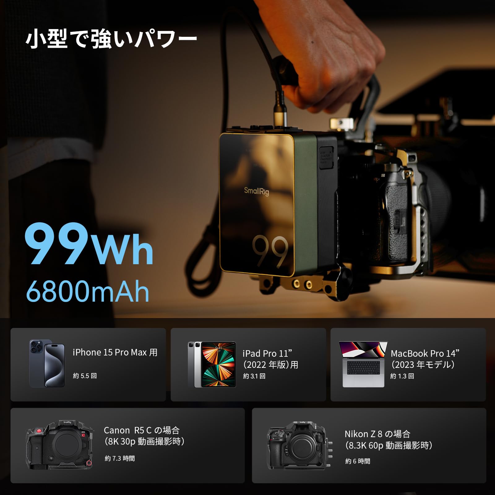 Amazon | SmallRig VB99 Pro Vマウントバッテリー 6700mAh 99Wh