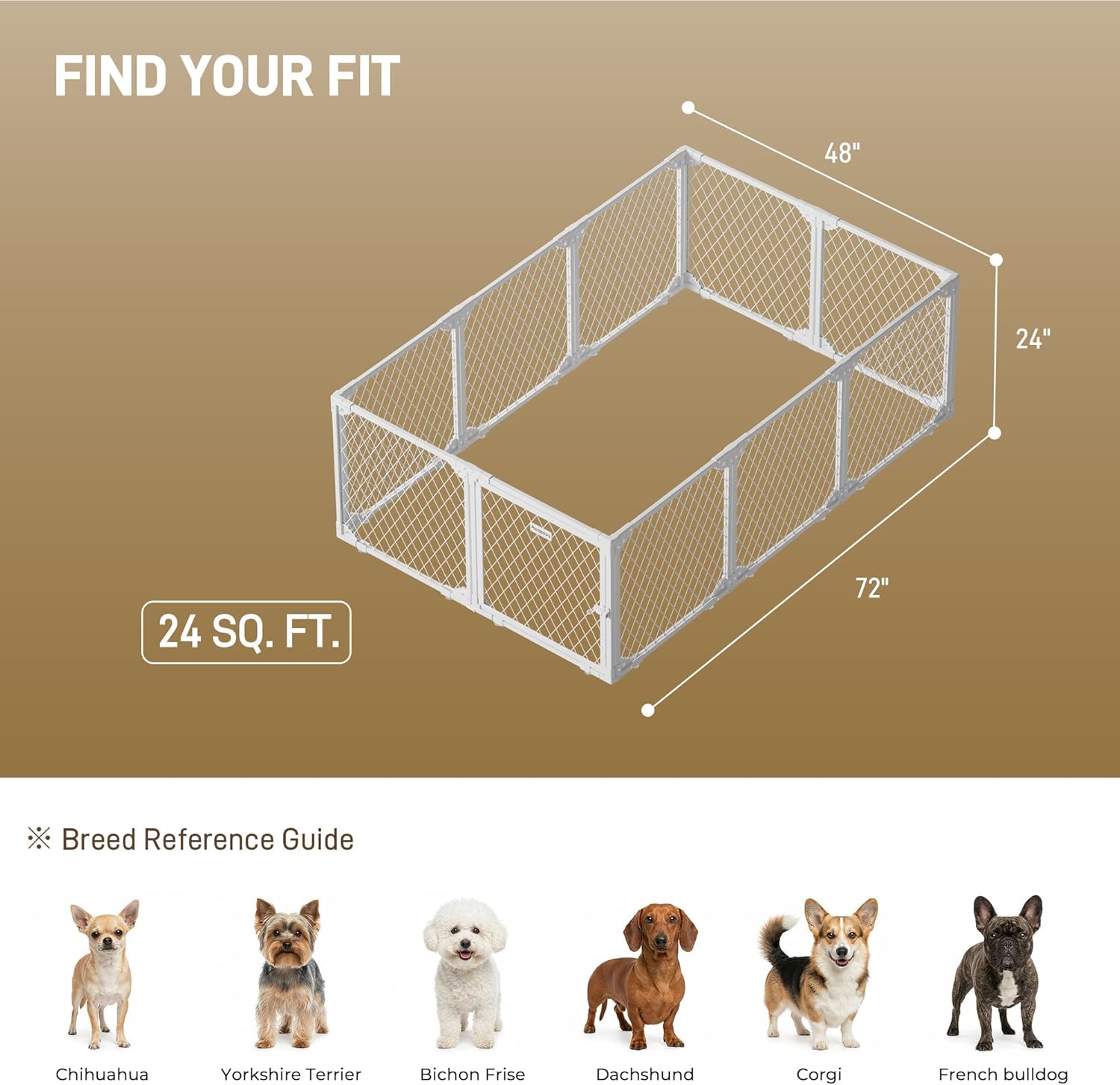 Dog Playpen with Door - 10 Panel Diamond Mesh Chew Resistant Puppy Playpen, Tool-Free Assembly, Dog Exercise Pen Indoors for Puppies and Small Dogs, Portable White Metal Dog Pen, 24" H