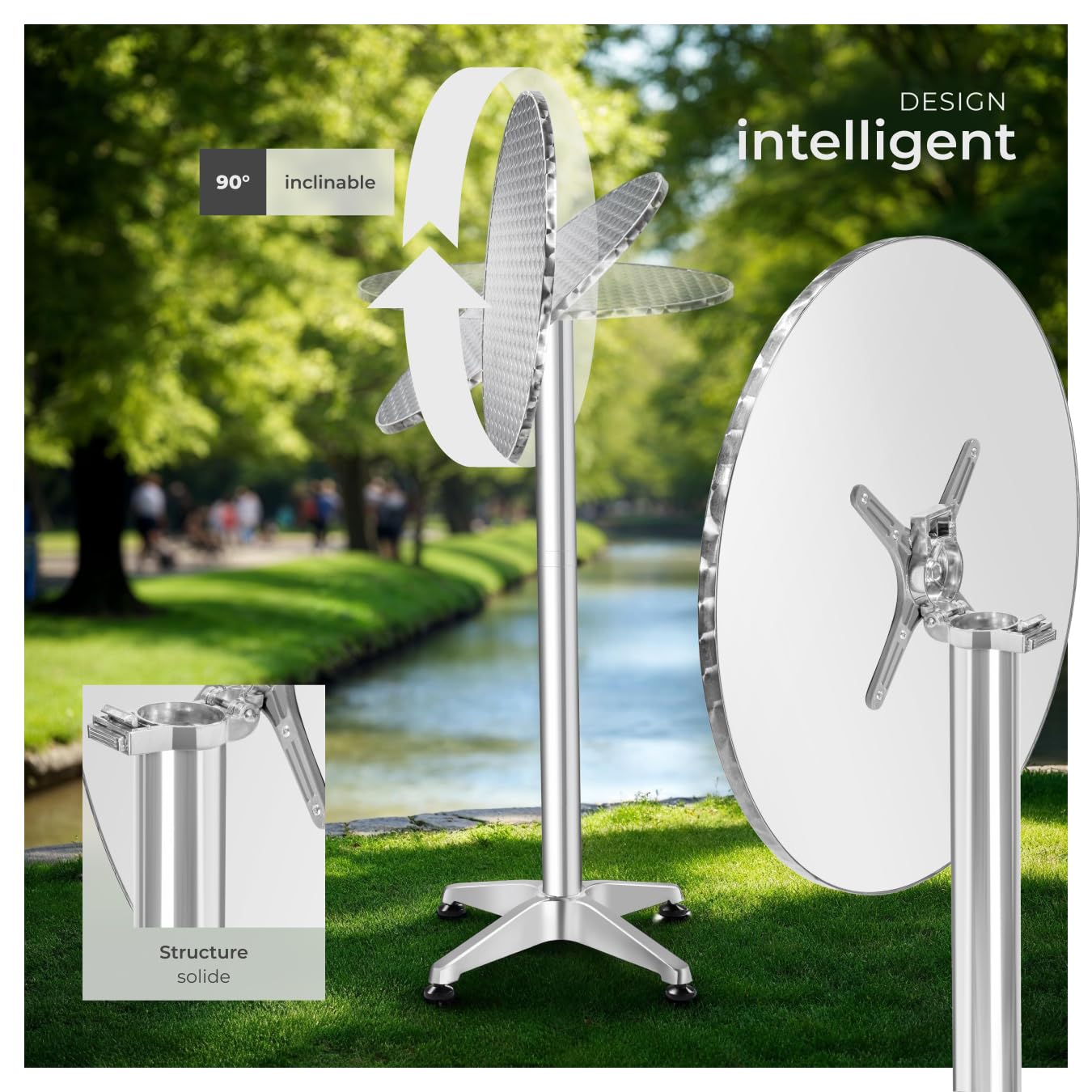 tectake® Table Haute Mange Debout Table Bistrot Table de Bar Ronde Pliable Aluminium Hauteur réglable 75 ou 115 cm Ø 60cm Meuble Exterieur pour Reception Mariage Anniversaire Fête de Jardin