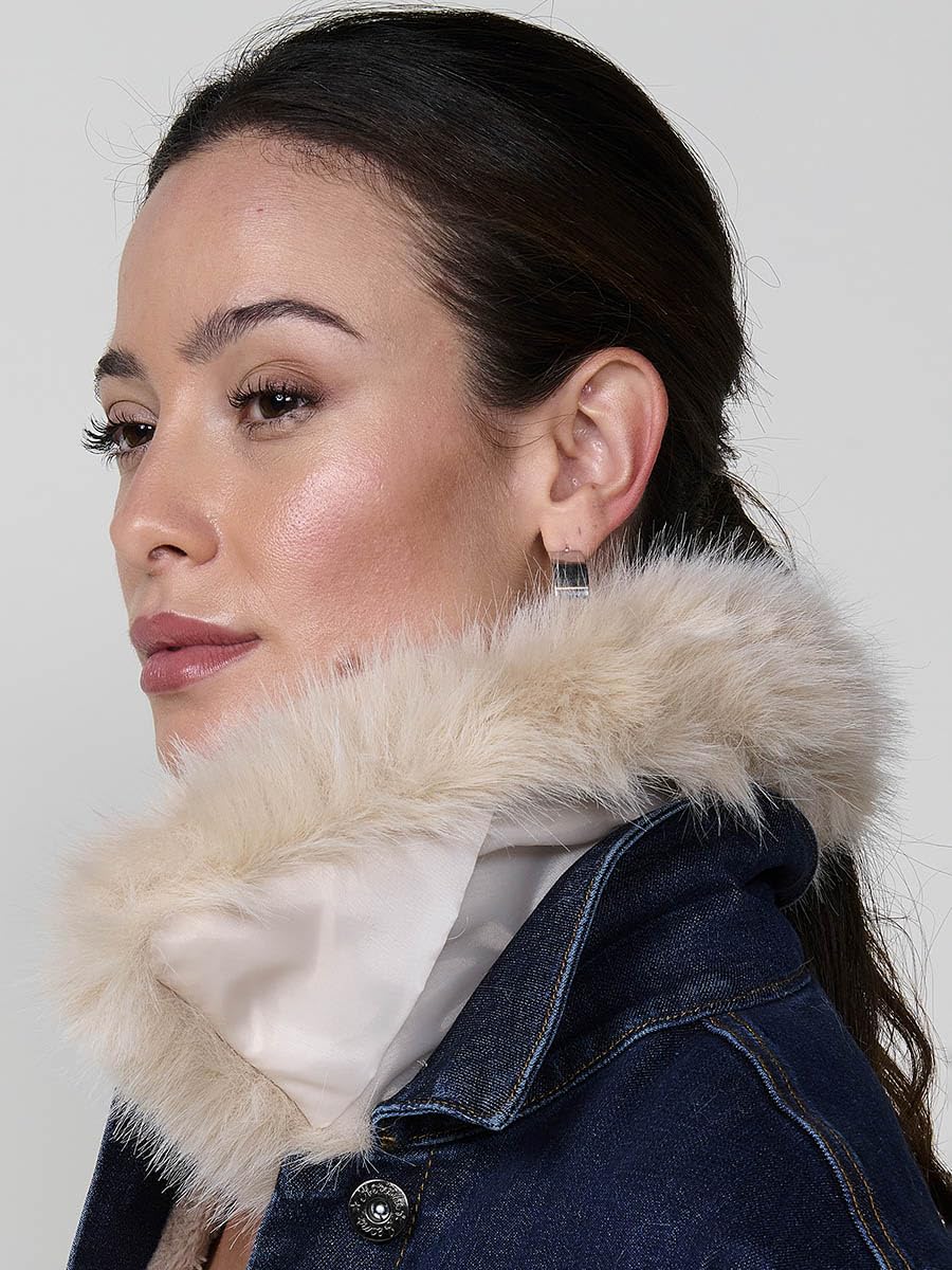 Koroshi Chaqueta cazadora vaquera denim oscuro forro interior efecto pelo y cuello pelo no animal extraíble