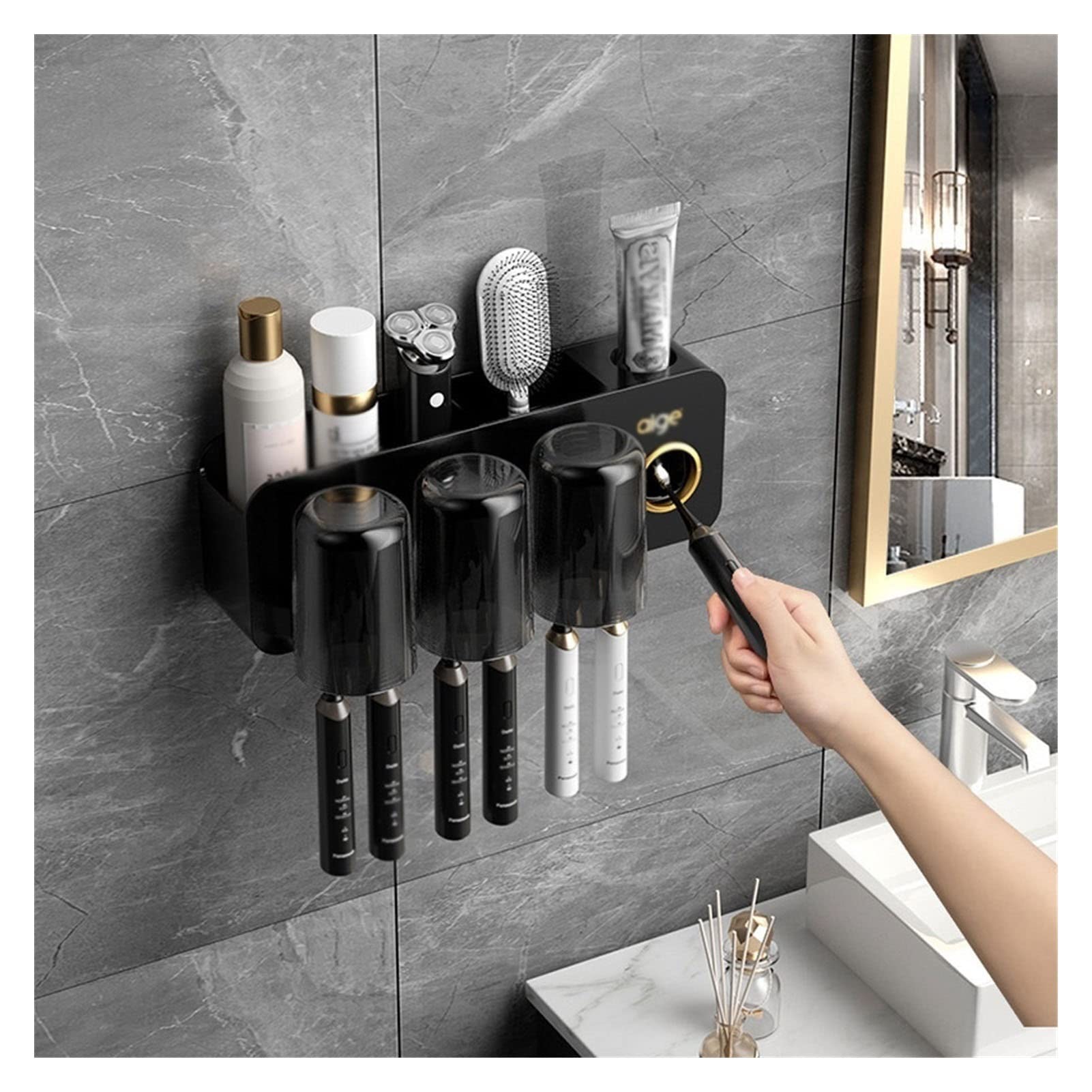 Estante para Cepillos de Dientes 2 Pezzi Supporto for spazzolino a Parete Porta da Dono spazzolino da Denti con bocchettiere Kit di spremitura Automatica del distributore di dentifricio(C)
