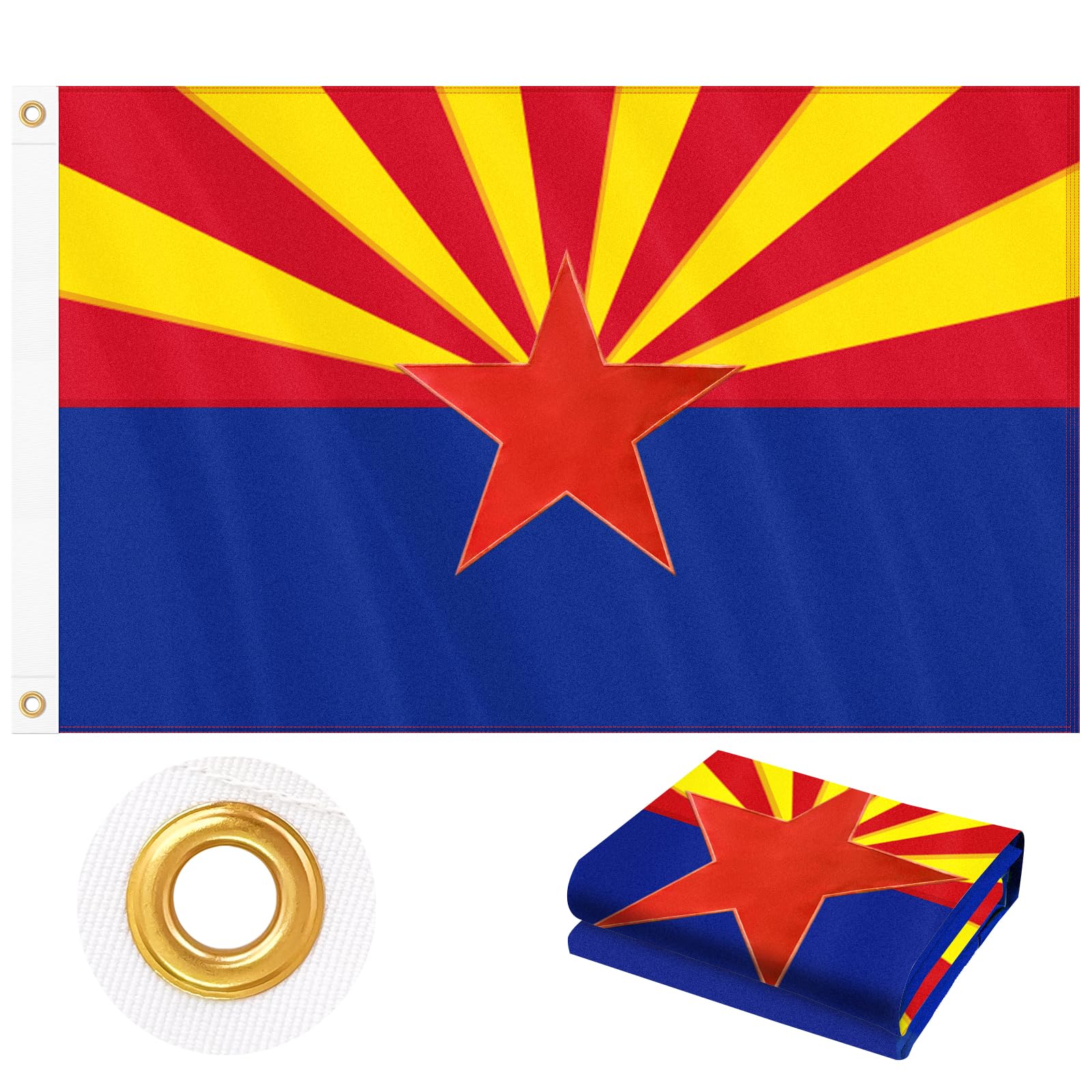 Arizona Flag 3x5 FT Outdoor, AZ Flag Embroidered Star Heavy Duty Outside