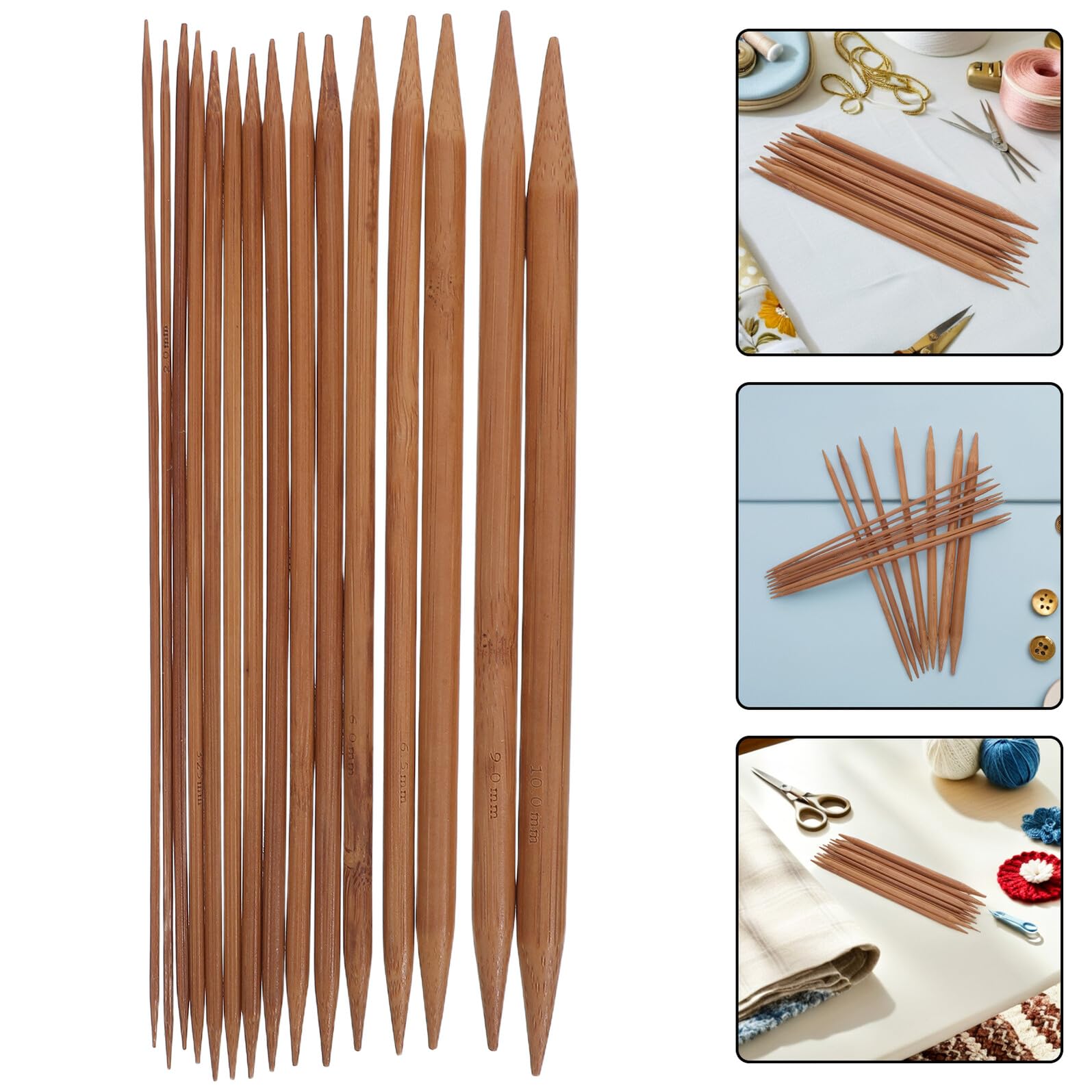GARIOUANS Juego de 150 Agujas de Tejer de Doble Punta de 20 Cm, de Madera de Bambú Carbonizada, Set Completo para Suéteres y Proyectos de Tejido Manual, Kit Versátil para