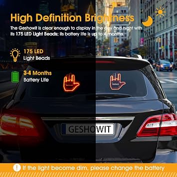 Car Finger Light with Remote - Give The Bird & Wave & Love to Drivers