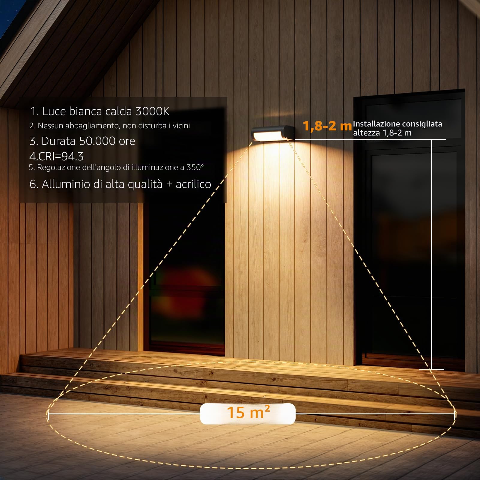 K-Bright Applique Esterno, 18W Lampada Moderno Esterno Parete, Lampade da Parete Rotazione a 360° per Terrazzo Illuminazion, Balcone, Giardino, Veranda, Via, Garage (Antracite)