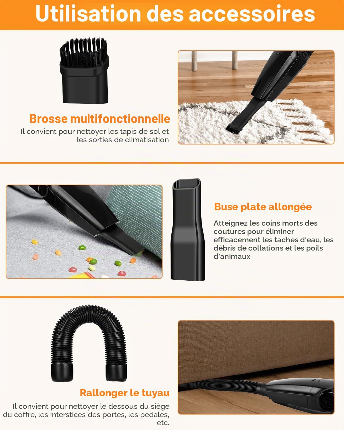 FEOKZE Aspirateur à main sans fil 8000 Pa Aspirateur à main humide et sec avec filtre HEPA lavable, mini aspirateur portable pour la maison, les animaux domestiques, la voiture