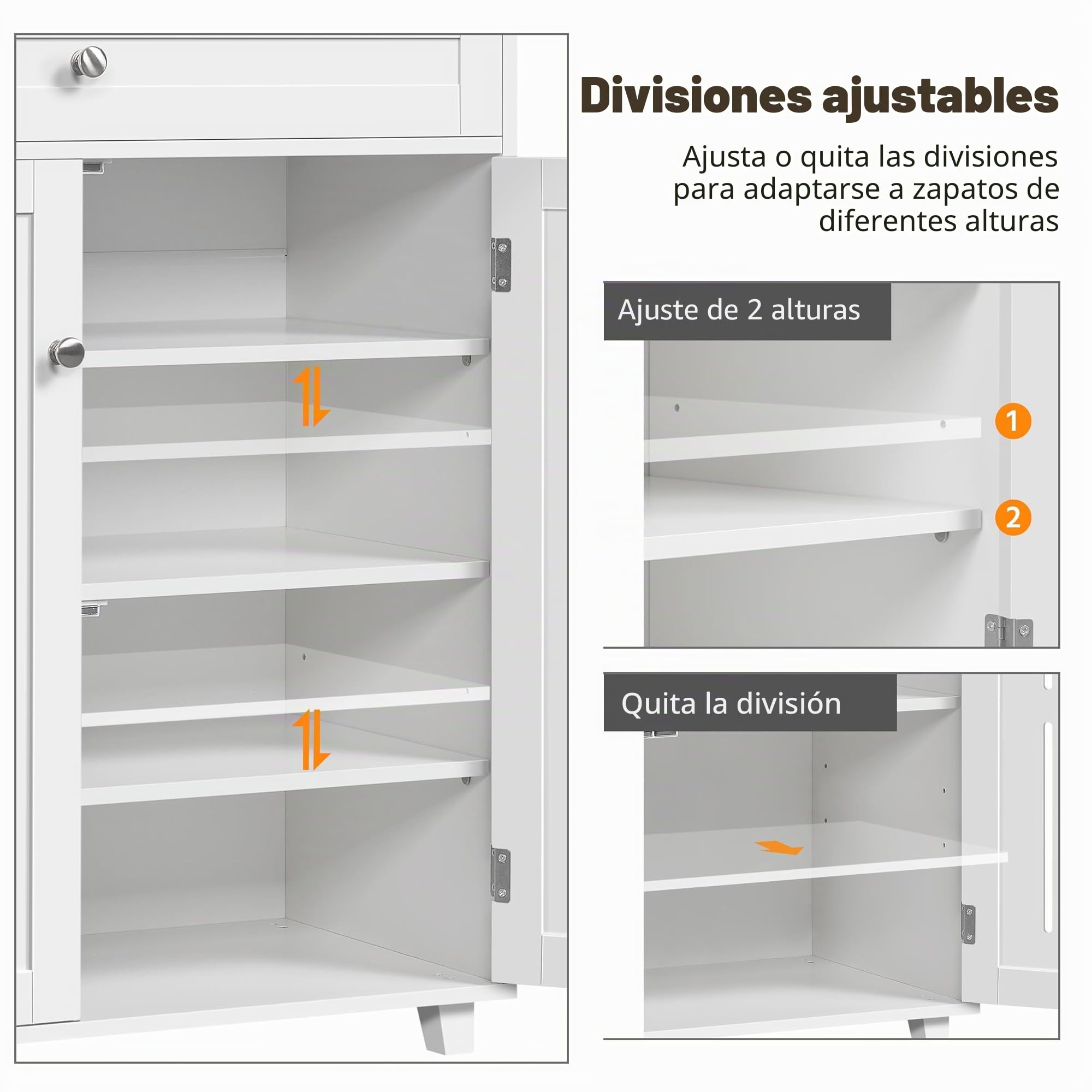 Yaheetech Mueble Zapatero con Cajón y Estantes Ajustables y Puerta de Listones Armario para Zapatos Moderno Entrada 78x37x85.5 cm Blanco (Blanco)