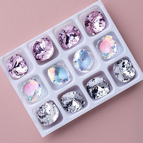 Miniatura 6 de 12 diamantes de imitación grandes de cristal K9 para decoración de uñas, forma cuadrada redonda, 0.394 x 0.315 in, piedras preciosas plateadas,