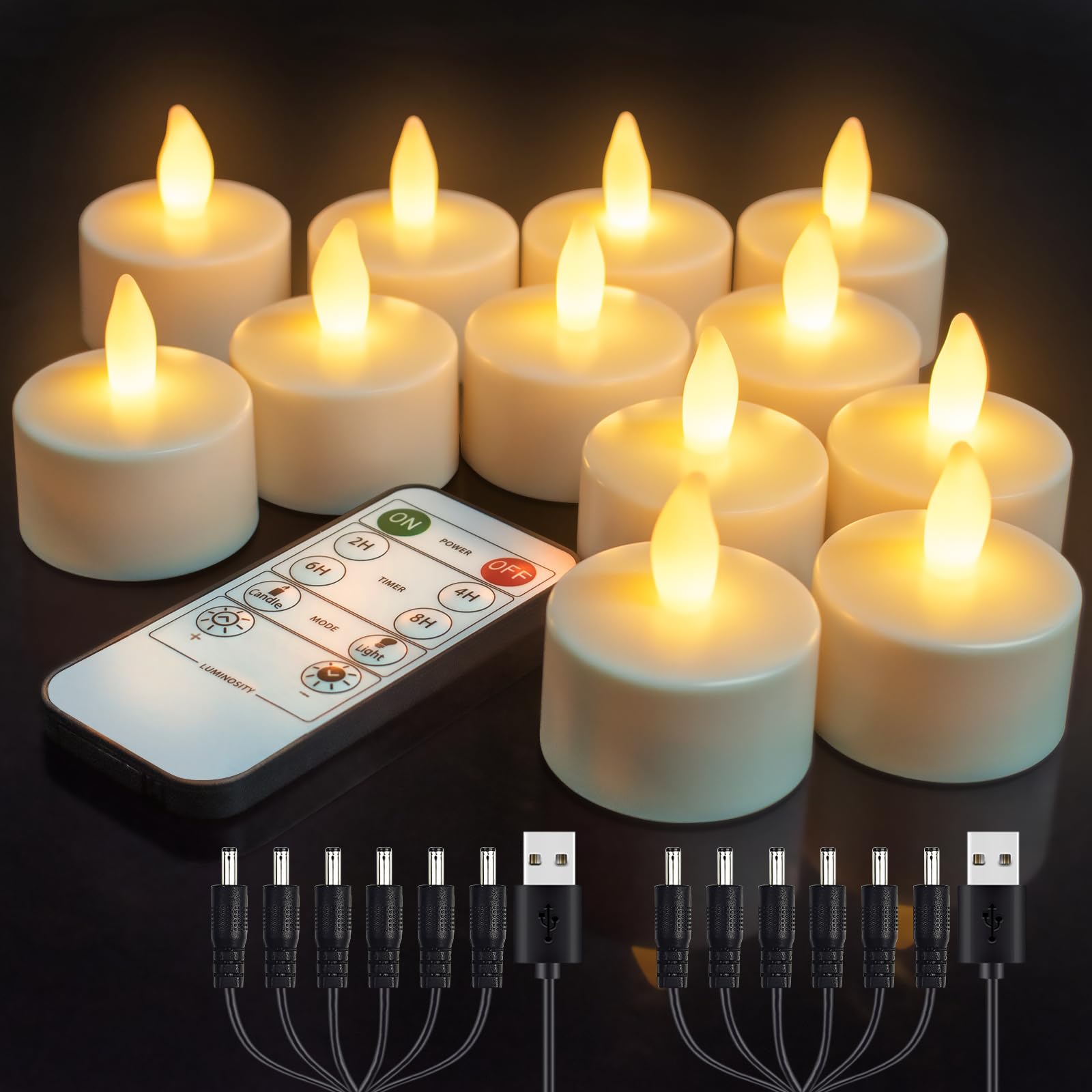 Wiederaufladbare Teelichter mit Fernbedienung, LED-Kerzen, flackernde, flammenlose Teelichter, Kerzen, batteriebetriebene Kerzen für Zuhause, Restaurant, Hotel, Party, Halloween-Dekorationen, 12 Stück