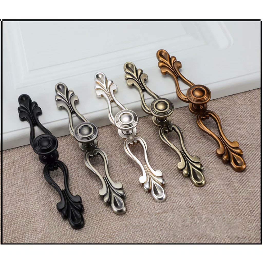Tiradores de Cajón para Armario de Cocina Pomos de Puerta Tiradores de Armario Decoración de Aleación de Zinc Pomos de Un Solo Orificio 6 Unidades (Plata Retro)
