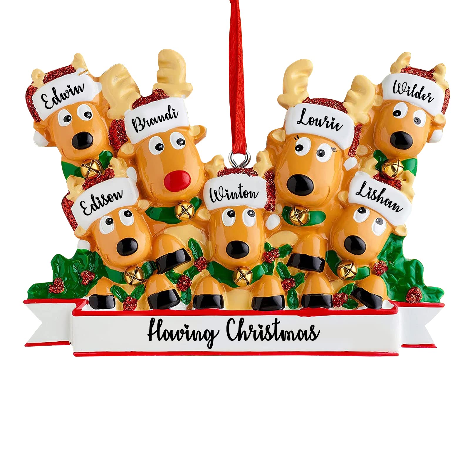 Adornos navideños de Ciervos Personalizados 2024 Familia de 2,3,4,5,6,7,8 Nombre Personalizado Reno Adorno navideño con Nombre de Texto, Regalos de decoración navideña Personalizados