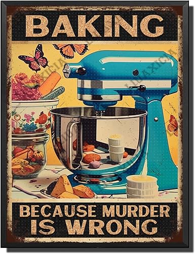 Miniatura 19 de LIUAXICIA Letreros de metal vintage retro para hornear porque el asesinato es equivocado, rosa mariposa como pastel, té, letrero de lata Metai