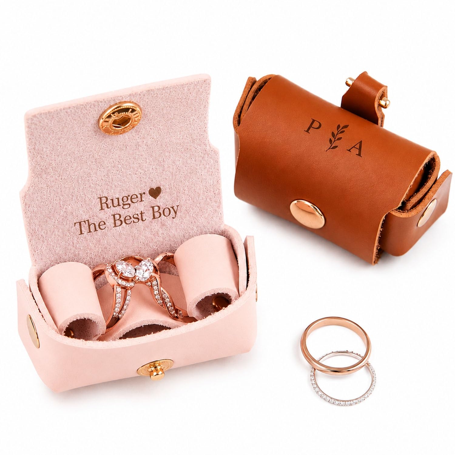 HERSTL Personalized Leather Pet Ring Box, Custom Dog Ring Bearer Pouch For Wedding Ceremony, Heartwarming Engagement Gift For Dog Lovers