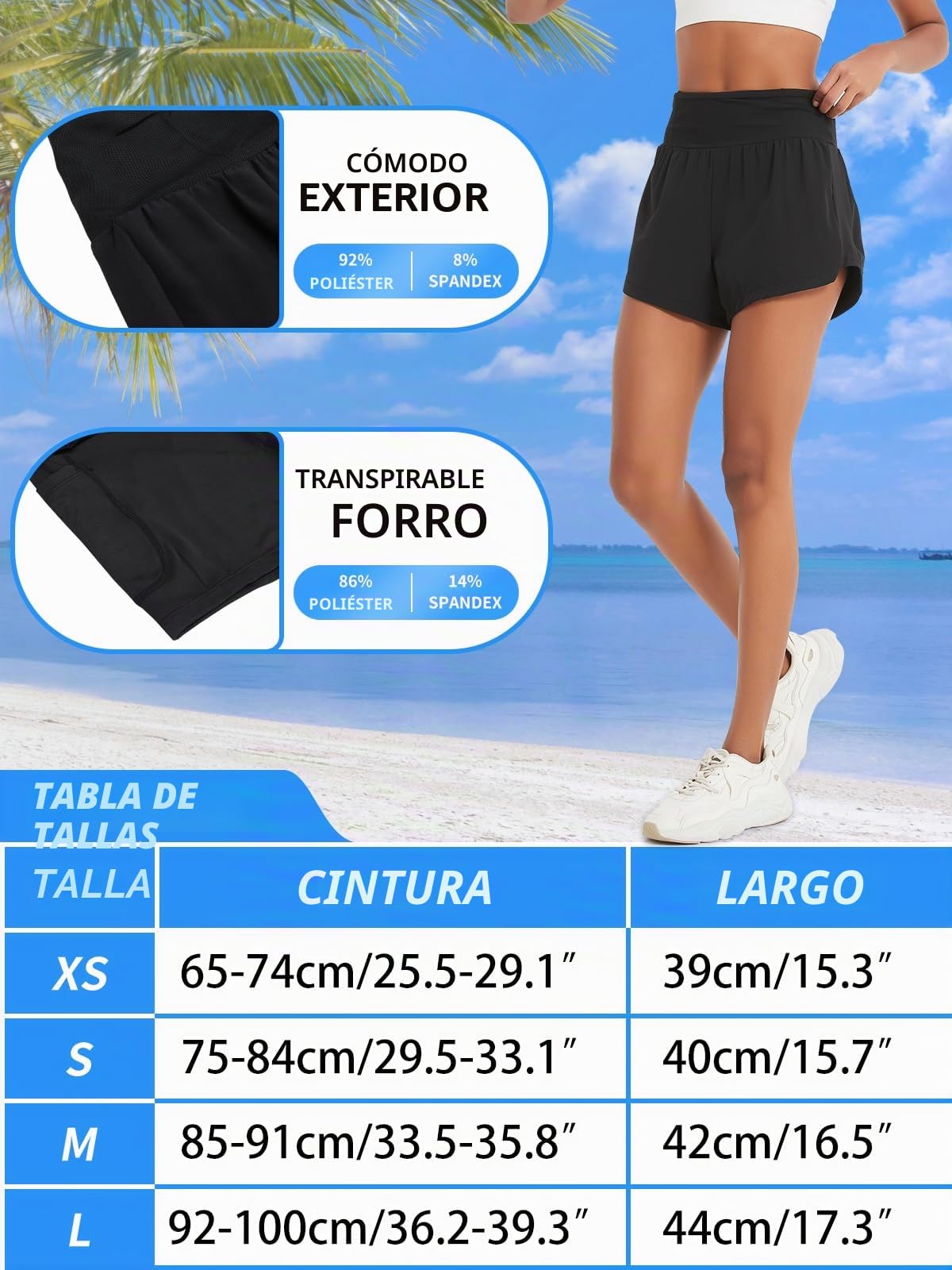 Pantalones cortos deportivos 2 en 1 para correr para mujer, con bolsillo con cremallera, pantalones cortos de natación para entrenamiento, yoga, trotar