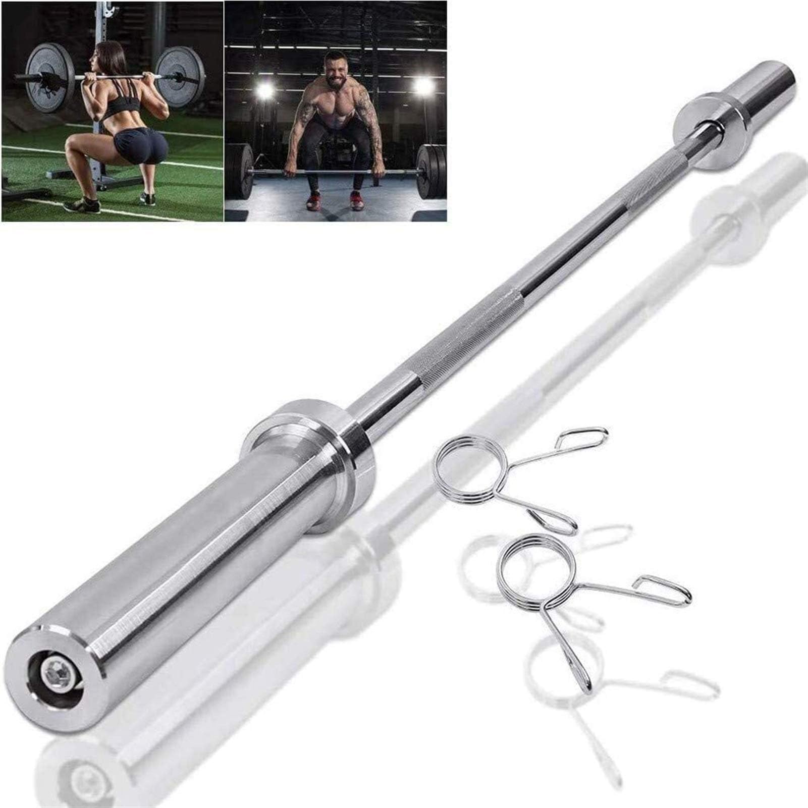 Olympic Weight Bar With Two Spring Collars Solid Steel Weighted Barbell Workout Bar Weightlifting Rod For Exercise Equipment Home Fitness (Size : 2.2M)