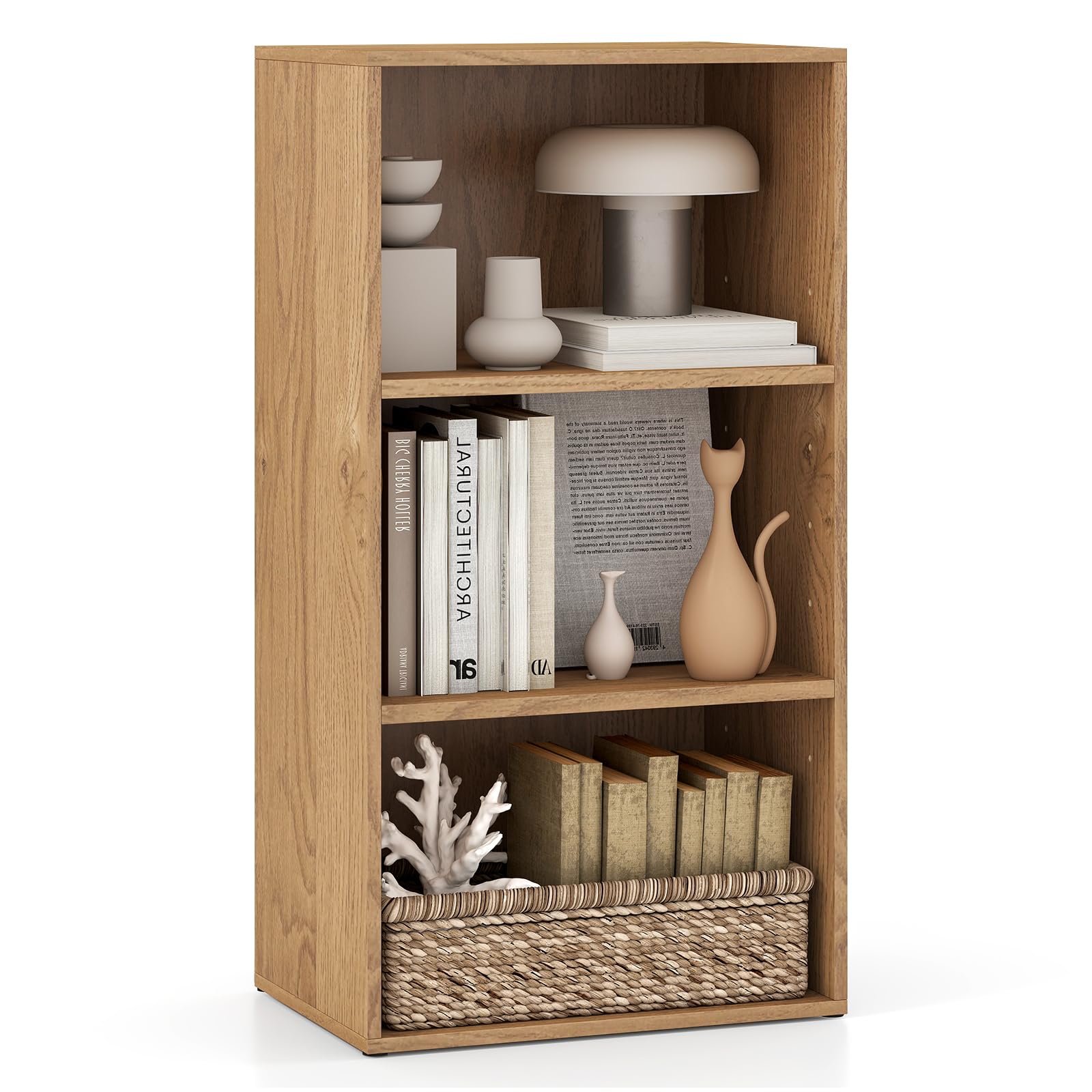 COSTWAY 2/3-Tier Cube Bookcase, Wooden Storage Bookshelf Open Shelving Unit with Adjustable Shelves, Cube Storage Cabinet Organizer for Living Room Bedroom Office (Natural, 42 x 29.5 x 80 cm)