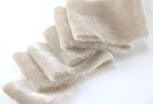 Miniatura 9 de MAYREEL Cinta de terciopelo gris pardo de 2 pulgadas rasgada a mano, cinta de seda beige con borde deshilachado para ramos de novia, invitaciones,