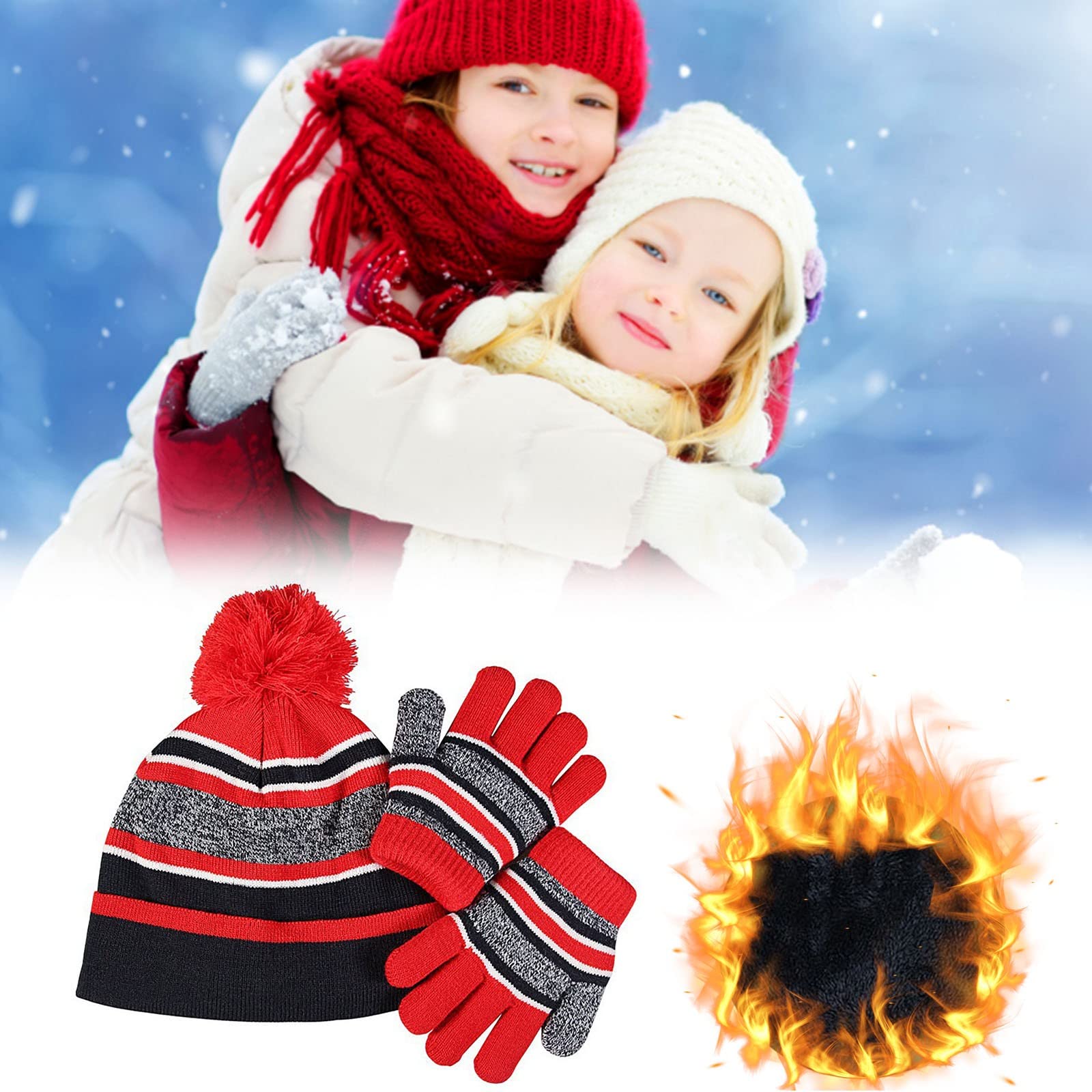 2 Piece Boys' and Girls' Bonnet Gloves Set for Children's Winter Hat Set Set for Winter Warm Knitting (C, One Size)