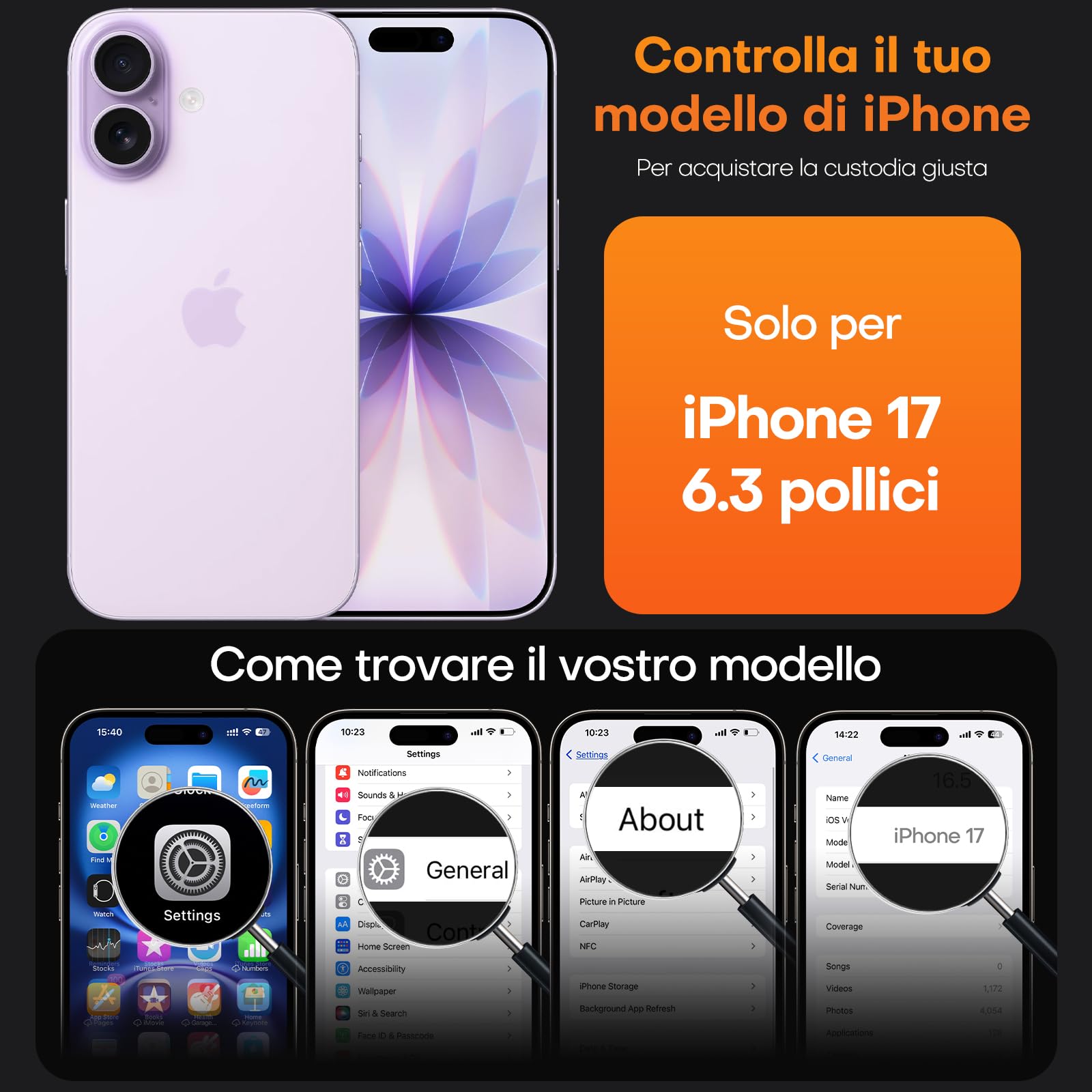 TAURI Cover per iPhone 17 con Pellicola in Vetro Temperato,Custodia per Sottile Antishock, Anticaduta - Trasparente