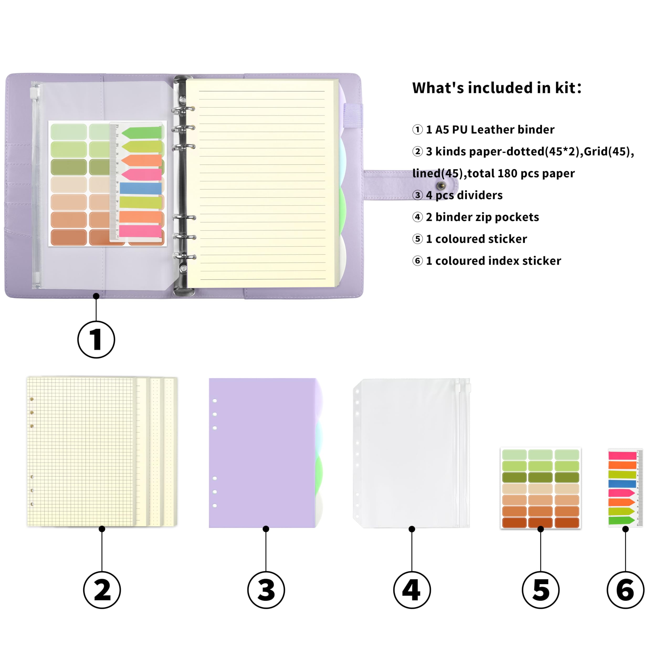 Mlife A5 Refillable Ring Binder, with 180 Sheets Refill Paper,A5 Notebook with Binder Pockets and Dividers,for Men and Women-Black - Image 3