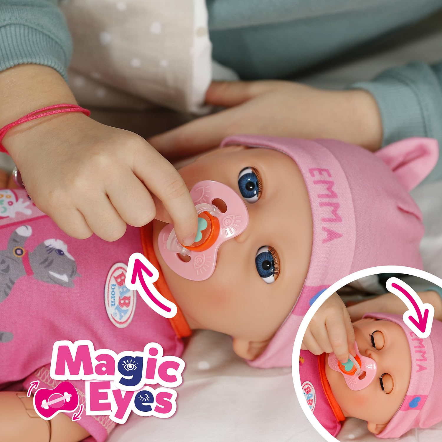 BABY born Emma, z funkcją Click & Play – lalka niemowlęca 43 cm z 10 funkcjami i akcesoriami, działa bez baterii