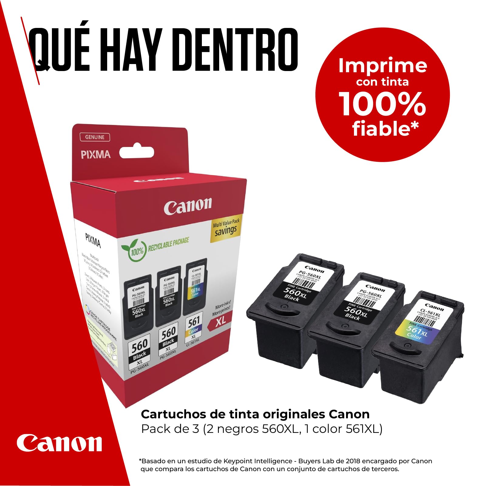 Canon PG-560 + CL-561, Cartuchos De Tinta Original, 2 Cartuchos De Tinta Independientes En Color Negro Y 1 Cartucho Multicolor, Compatible Con Impresoras De Inyección De Tinta PIXMA