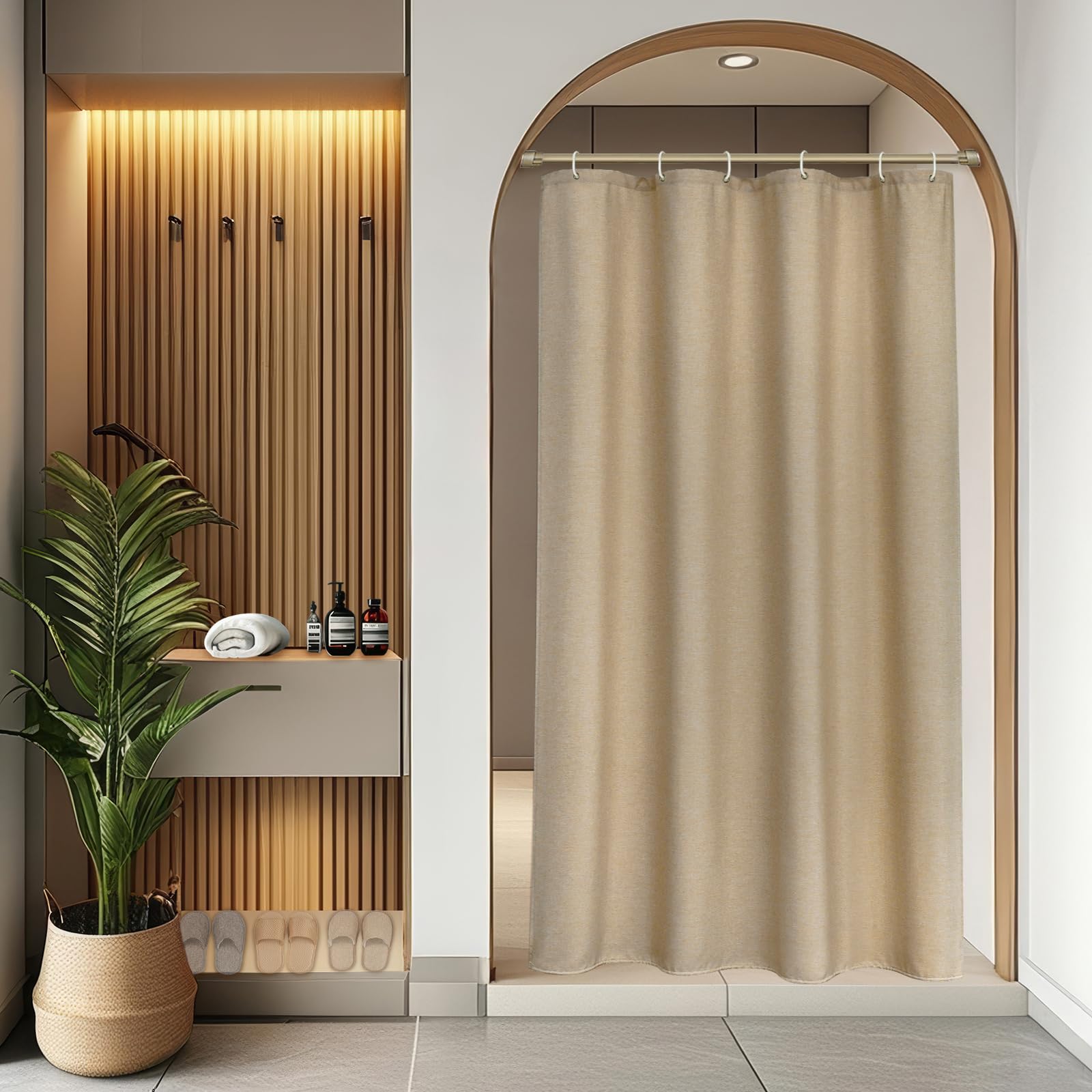 Rideau de douche imperméable et anti-moisissure en tissu lourd marron