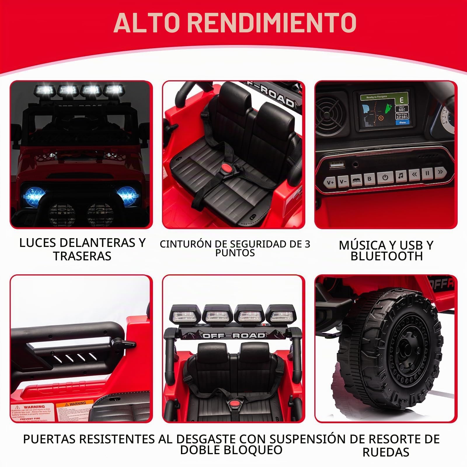 Coche Eléctrico Infantil 12v con Mando Remoto 2.4g - Suspensión De Muelle, Luces Led Y Música Inalámbrico - 2 Velocidades hasta 5 Km/H - para Niños De 3 A 8 Años - Color Rojo